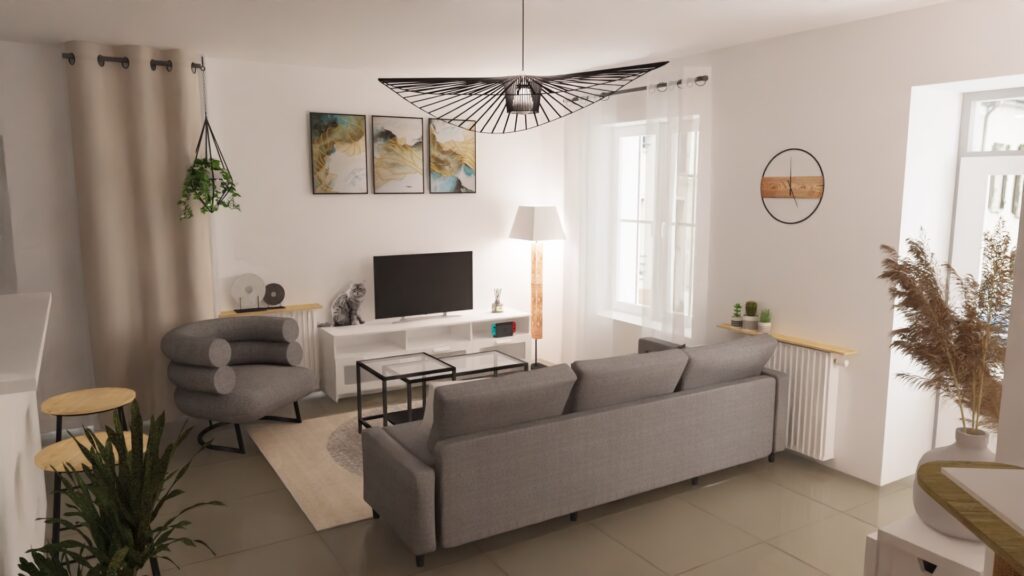 Salon 3D style neutre location