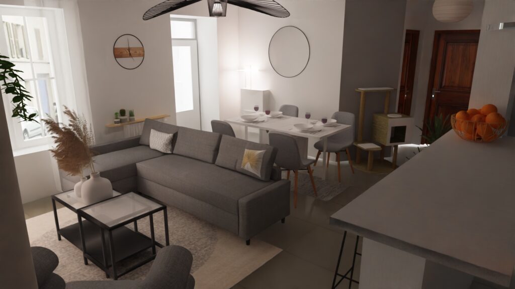 Salon 3D style neutre location