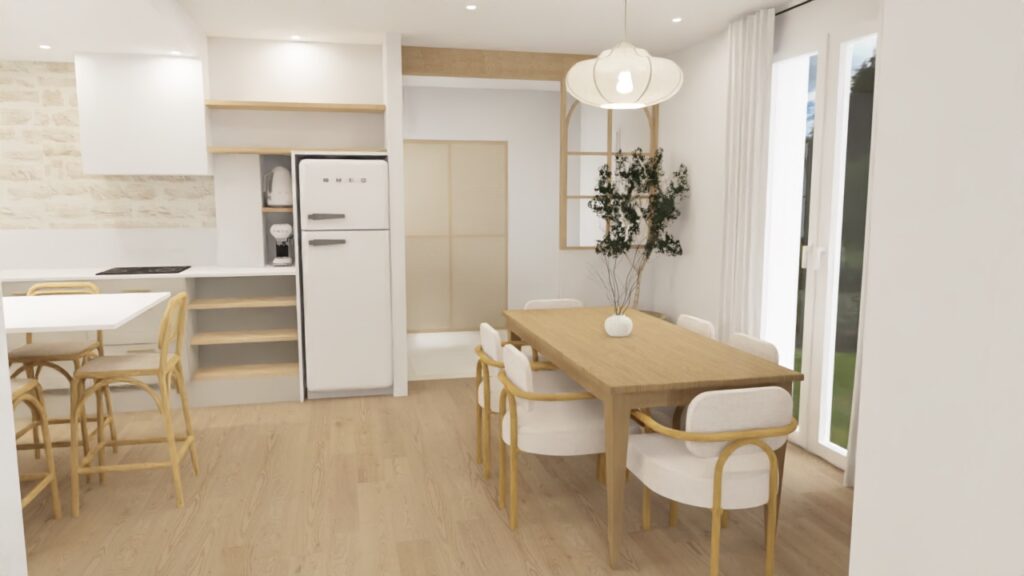 Salle à manger avec vue sur l'entrée, style méditerranéen