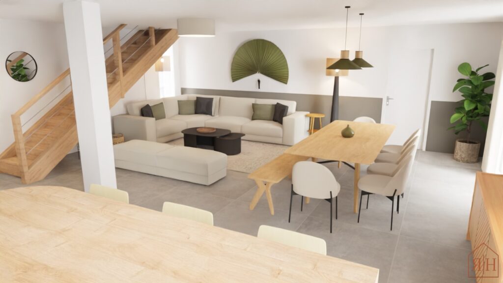 Salon, salle à manger contemporain 3D