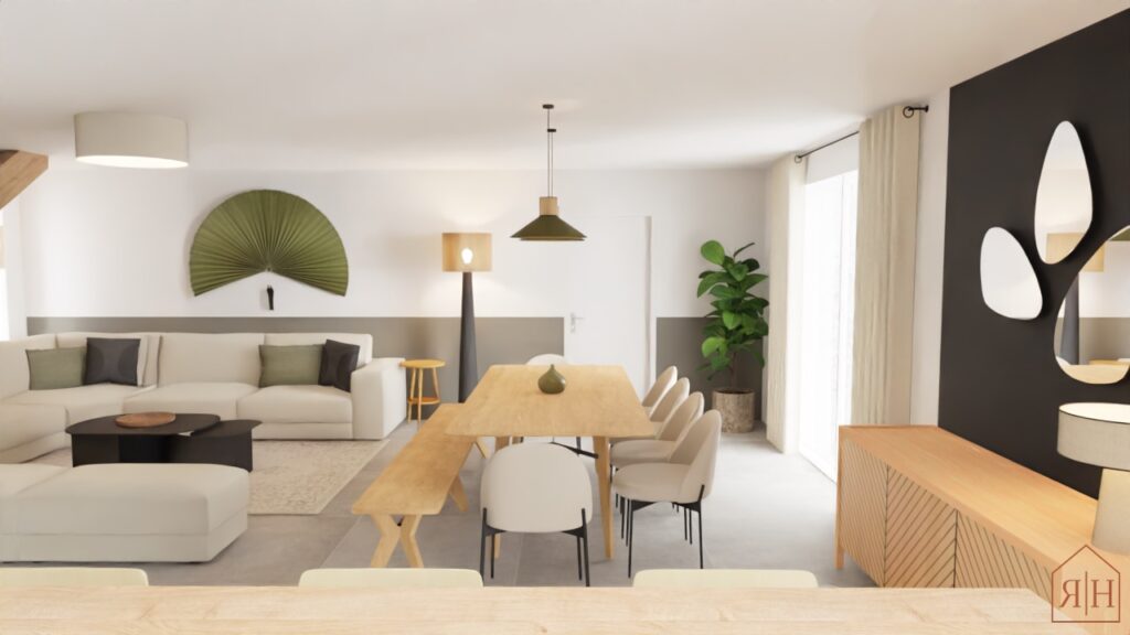 Salon salle à manger contemporain 3D